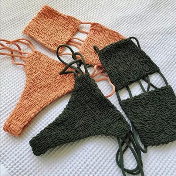 Two piece strapless burnt peach bikini. - Picture 6 of 6